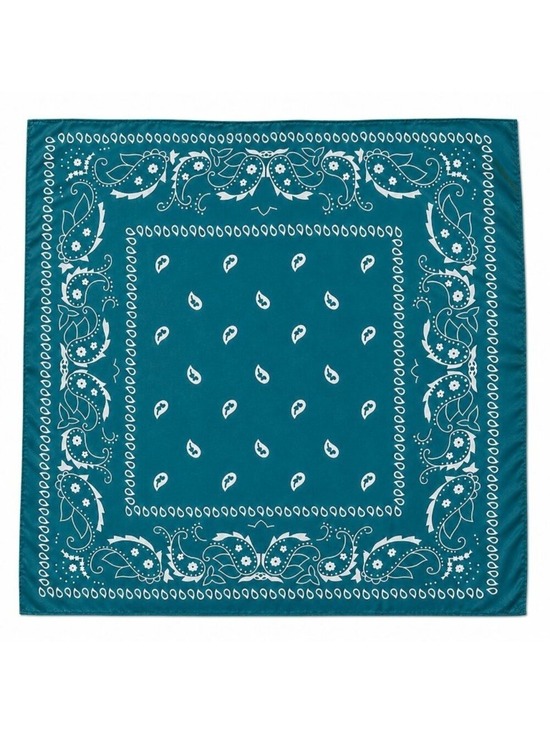 Z-A LLC Accessories - Teal Blue Paisley Bandana Scarf Large Satin Square Wrap 35x35